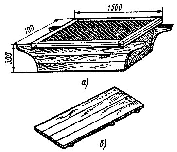 Рис. 179. Ящик для глины (а) и деревянный настил (б)