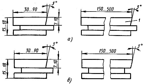 Рис. 7. Планки штучного паркета типов П1 (а) и П2 (б) (1 - слой износа планки)