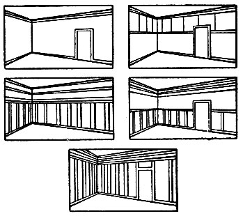 Рис. 4. Архитектурная раскладка листов сухой штукатурки в интерьере жилой комнаты