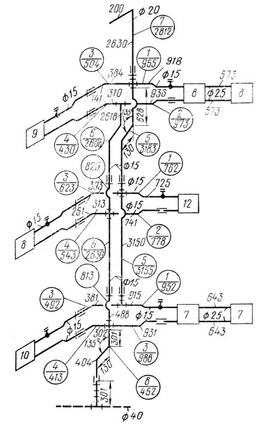 Рис. 19. Пример обработки замерного эскиза двухтрубной системы отопления с верхней разводкой