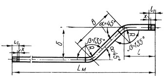 Определение заготовительных длин L><sub>заг</sub> подводки с уткой к нагревательным приборам